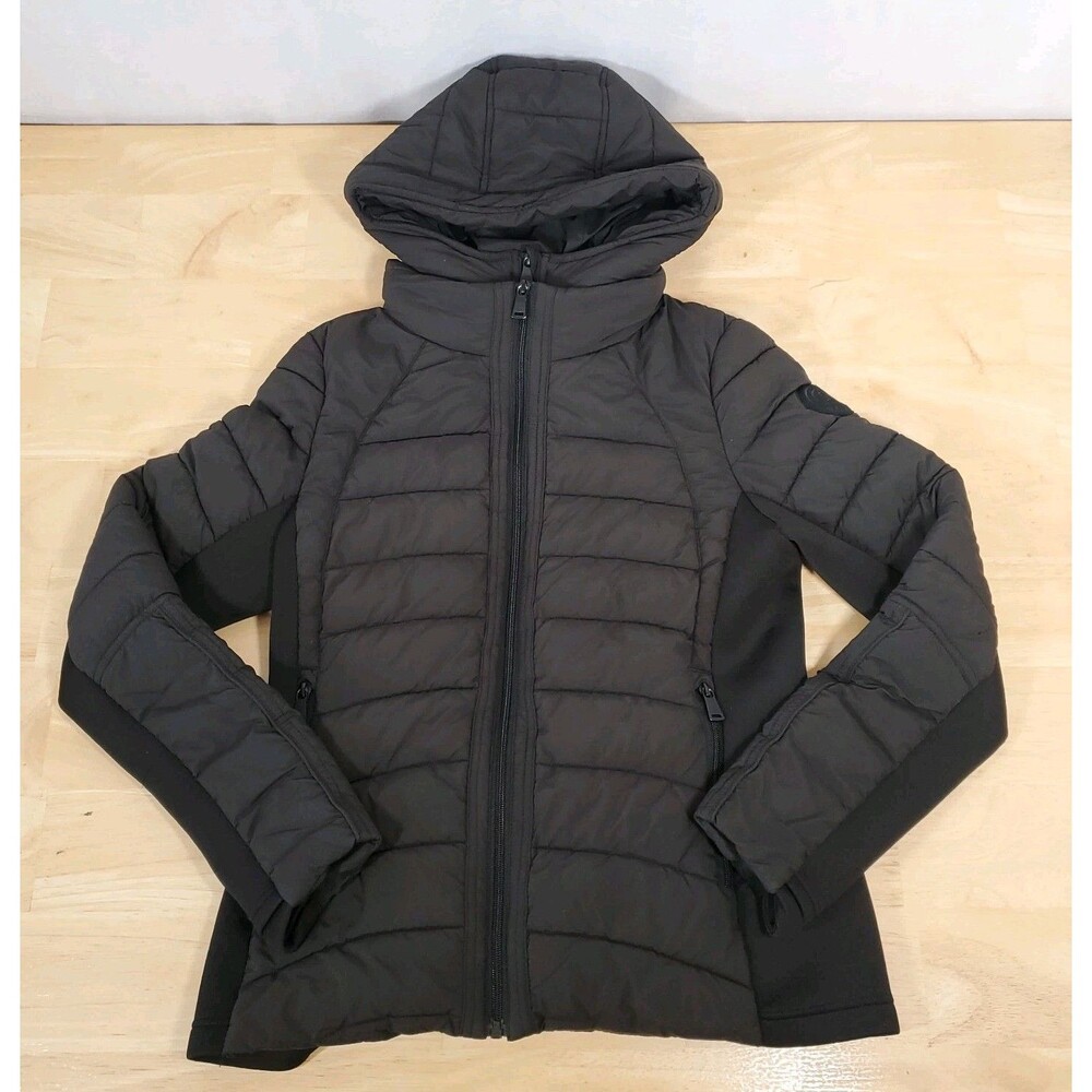 Bernardo EcoPlume Neoprene Combo Bib Jacket Women's Sz M Black Puffer Hooded